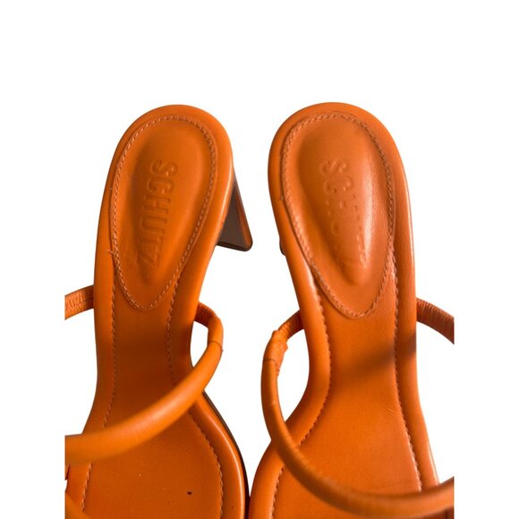 SCHUTZ Orange Leather Double Strap Sandals Heels Size 7.5 - Picture 9 of 11